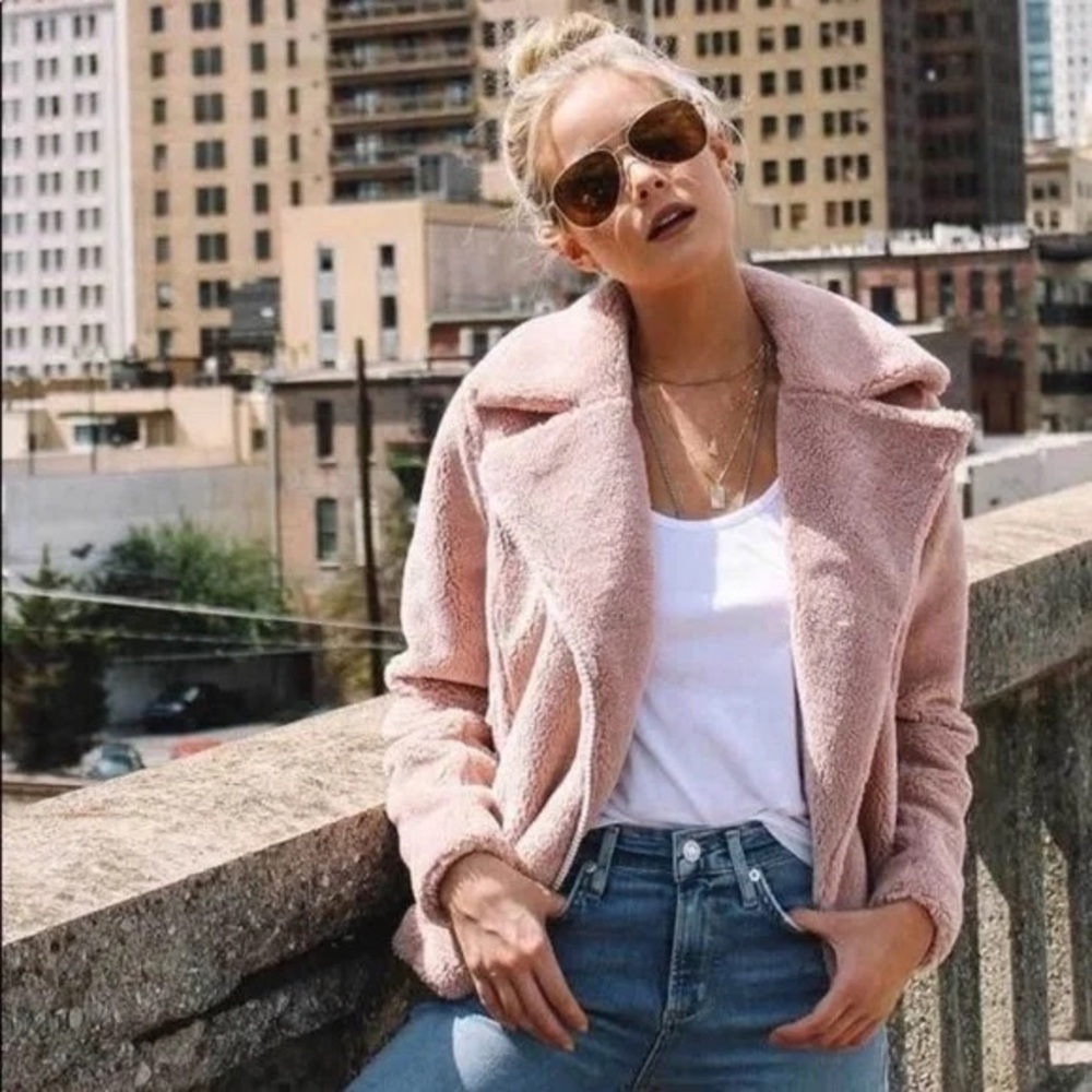 MOTHER The Mini Pocket Rider Jacket Tough Girl Blush Pink Size Small